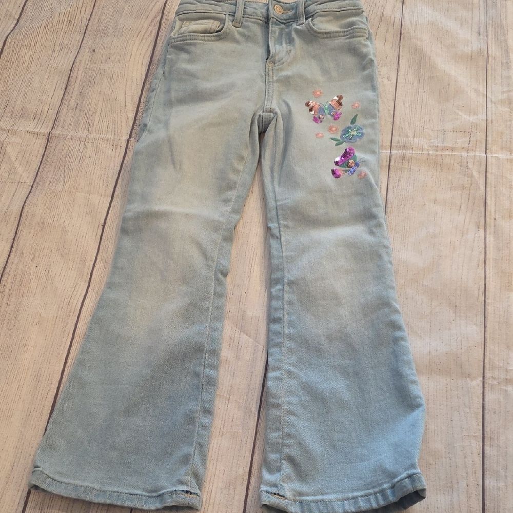 Jumping Beans Light Blue Flare Jeans with Butterfly Design